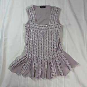 Y2K Pink Beaded Lace Cami XS Coquette Kawaii Fairycore Sheer Dainty Tank Top